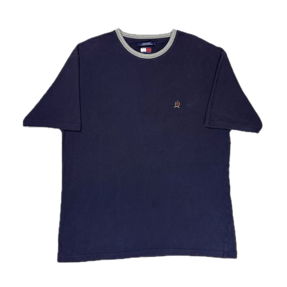 Vintage Y2K Tommy Hilfiger navy blue crest logo t shirt mens XL